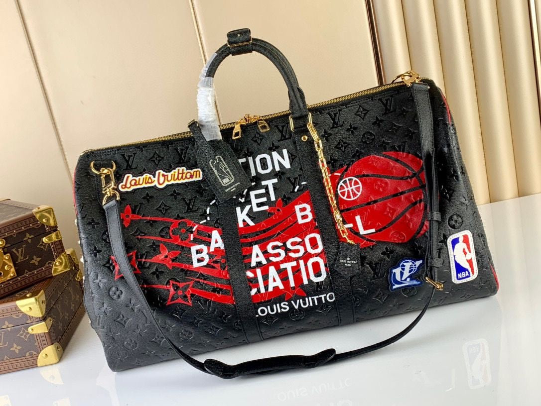 Louis Vuitton Keepall Bandouliere 55 NBA LV Black Basketball Weekend Travel Bag