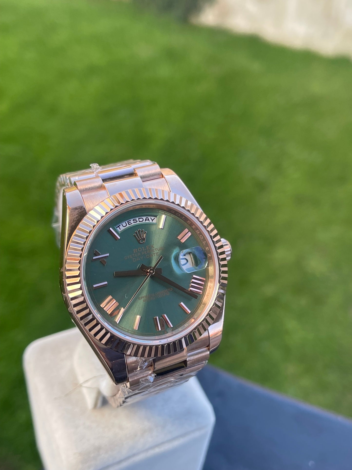 Rolex Day-Date 40mm Rose Gold Olive Green Dial 228235 Clone