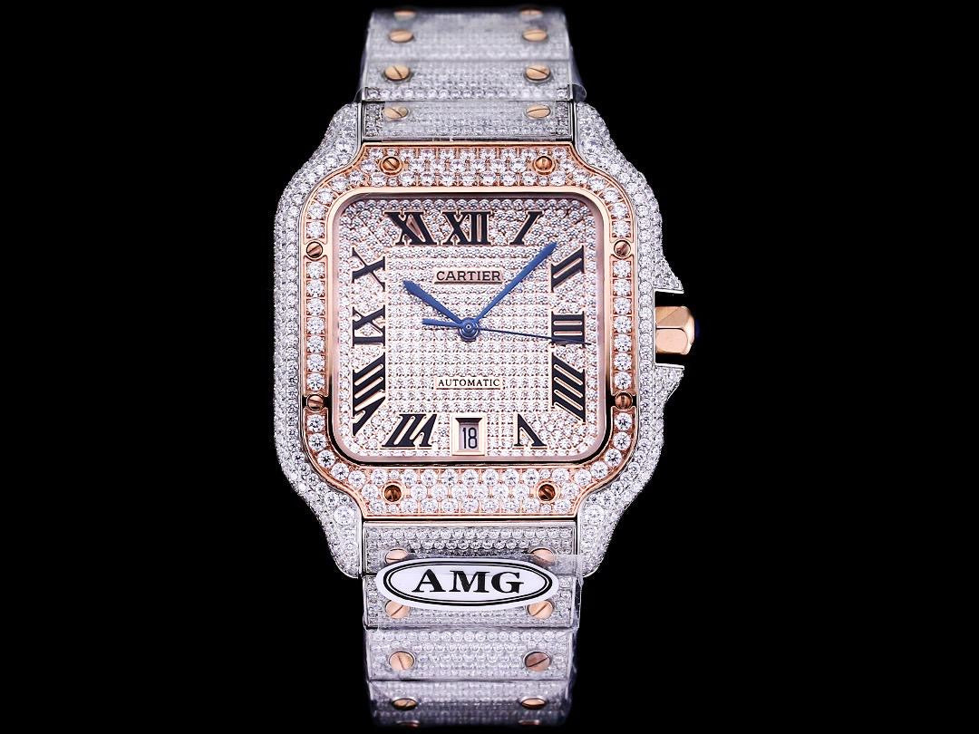 Cartier Santos De Cartier 40’ icedout Bustdown Superclone