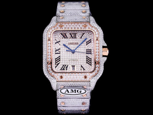 Cartier Santos De Cartier 40’ icedout Bustdown Superclone