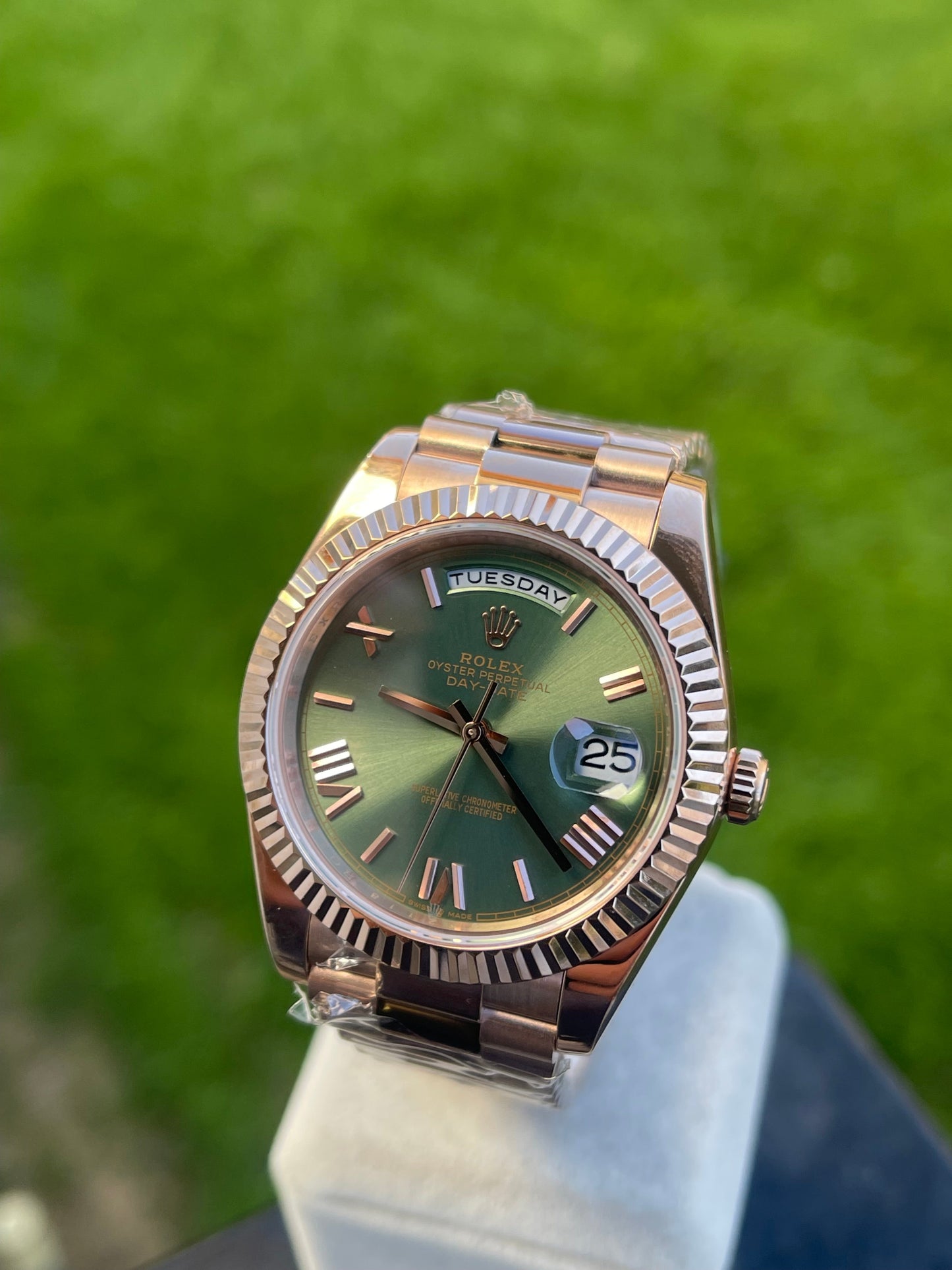 Rolex Day-Date 40mm Rose Gold Olive Green Dial 228235 Clone