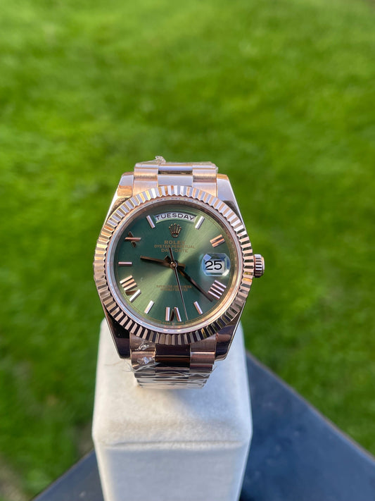 Rolex Day-Date 40mm Rose Gold Olive Green Dial 228235 Clone