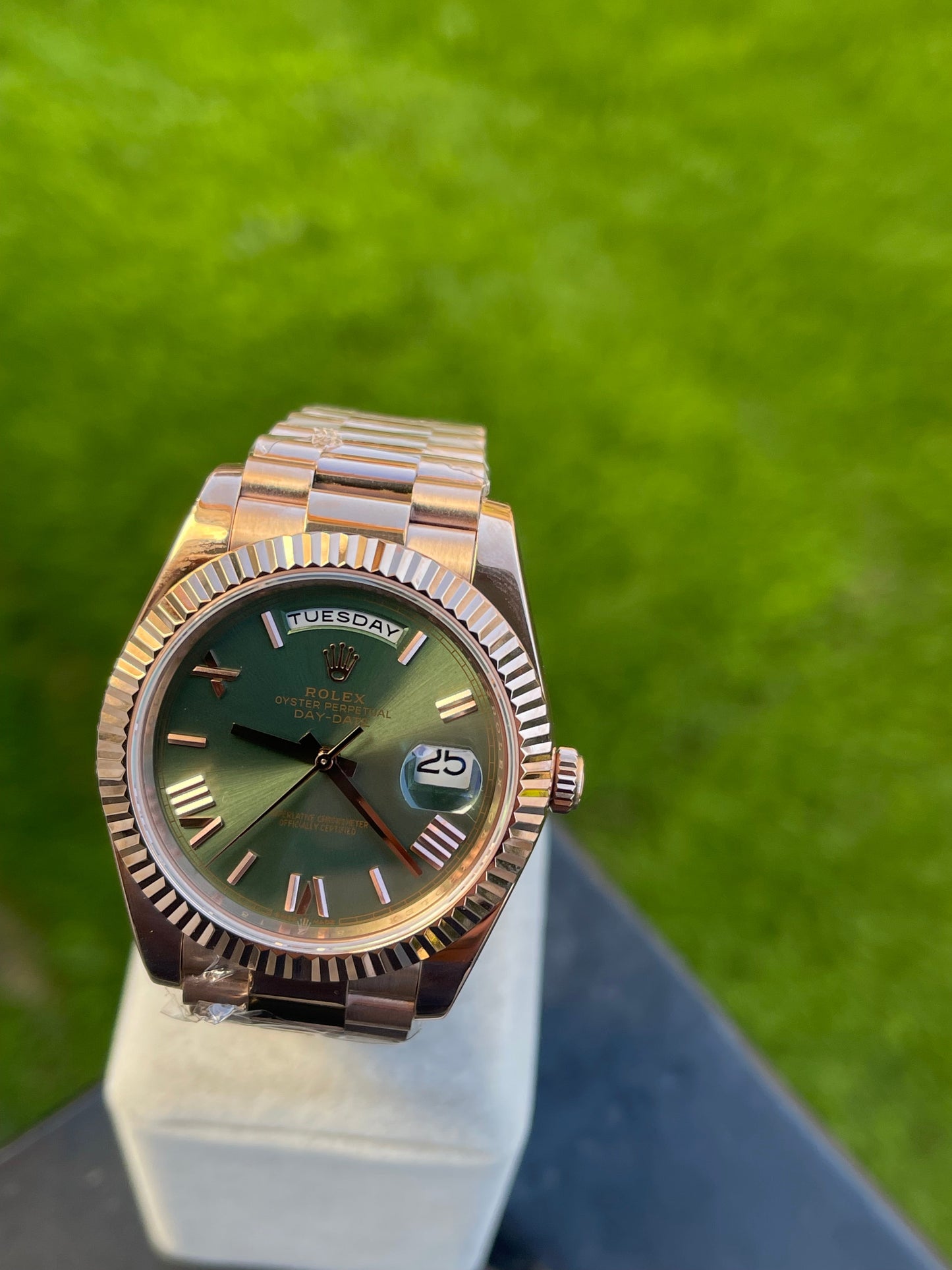 Rolex Day-Date 40mm Rose Gold Olive Green Dial 228235 Clone