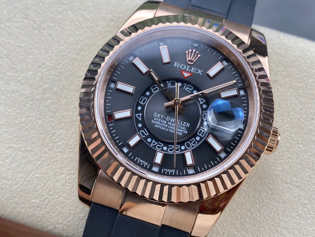 Rolex Sky-Dweller Rose Gold 326535 Rubber strap Clone