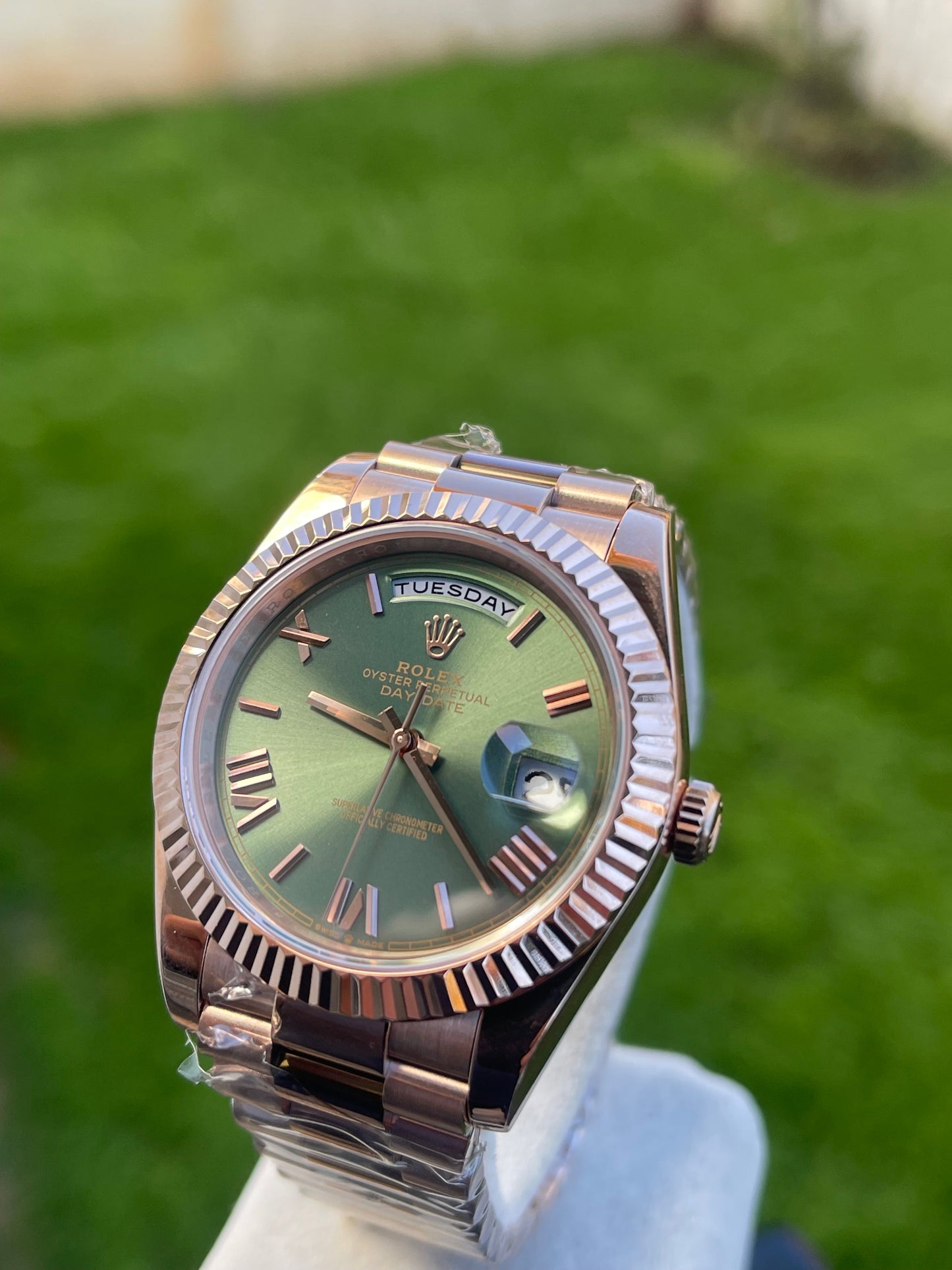 Rolex Day-Date 40mm Rose Gold Olive Green Dial 228235 Clone