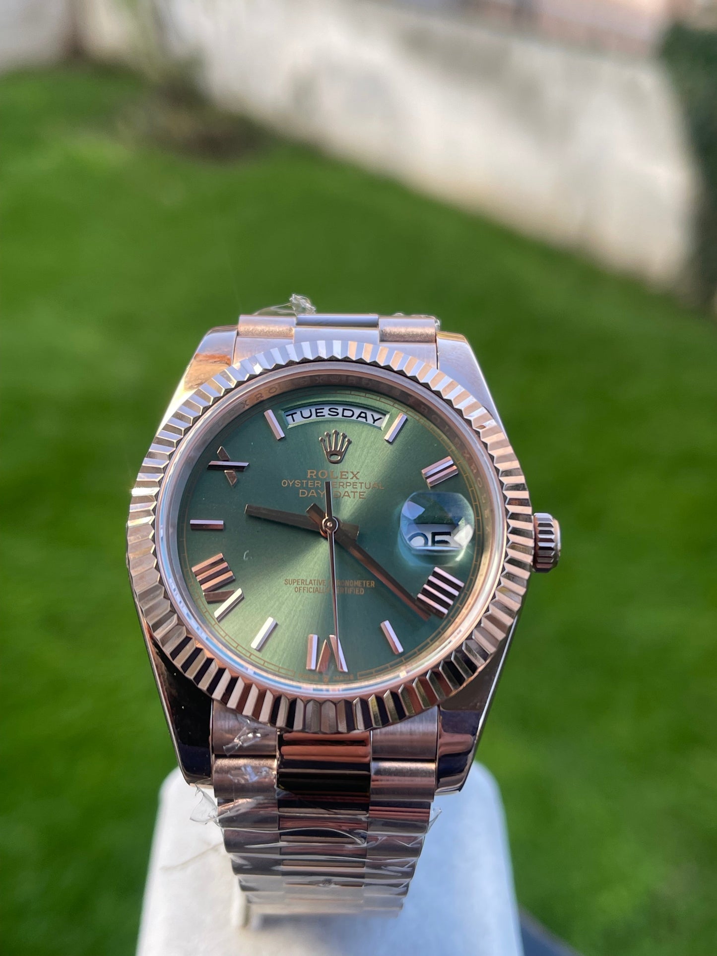 Rolex Day-Date 40mm Rose Gold Olive Green Dial 228235 Clone