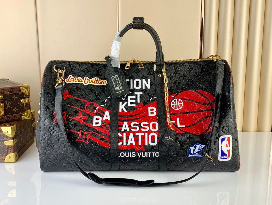 Louis Vuitton Keepall Bandouliere 55 NBA LV Black Basketball Weekend Travel Bag