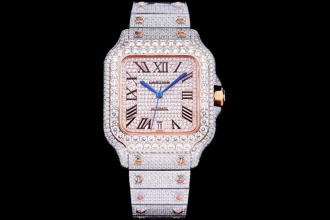 Cartier Santos De Cartier 40’ icedout Bustdown Superclone