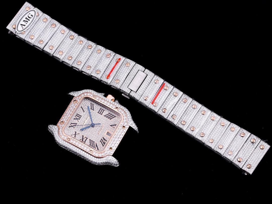 Cartier Santos De Cartier 40’ icedout Bustdown Superclone