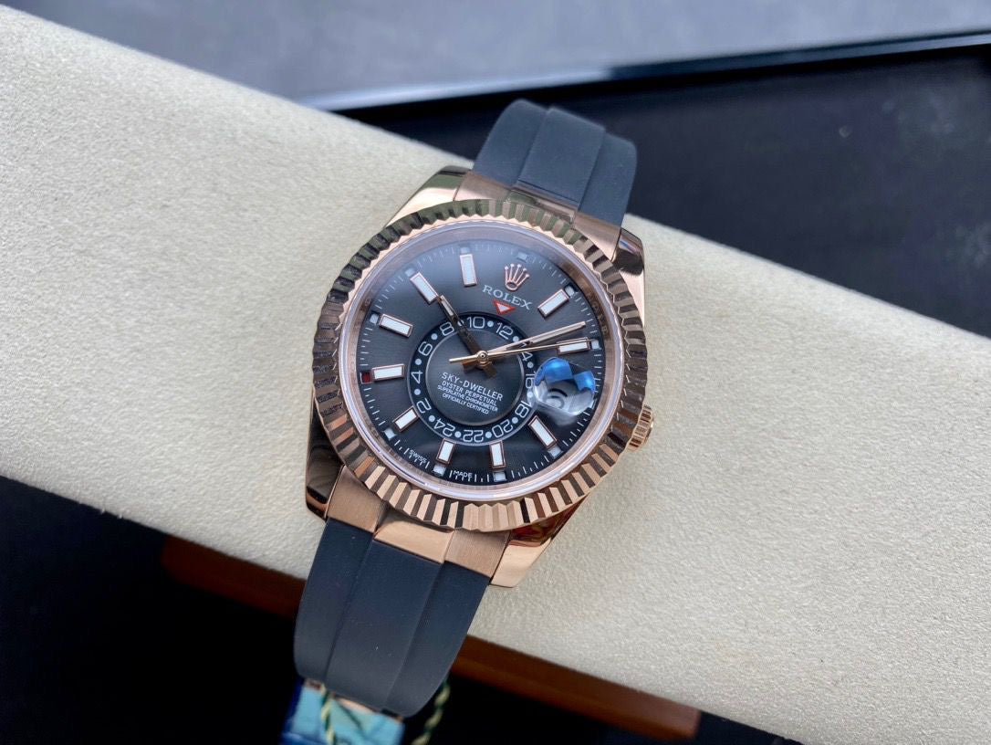 Rolex Sky-Dweller Rose Gold 326535 Rubber strap Clone